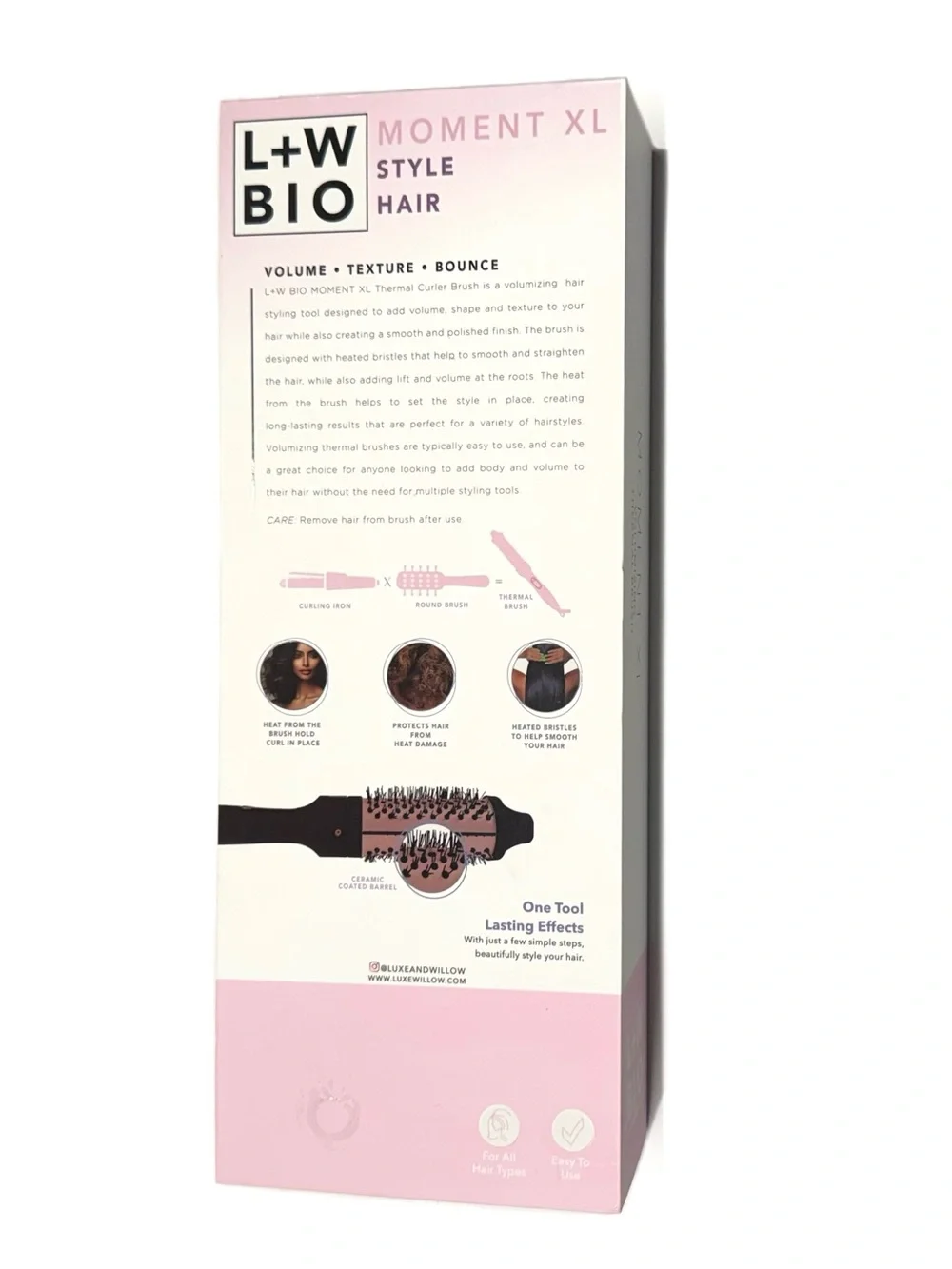 Luxe And Willow BIO Moment XL Volumizing Thermal Brush — Pink & Black NWT